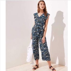 Ann Taylor Loft Floral Ruffle Sleeve Jumpsuit